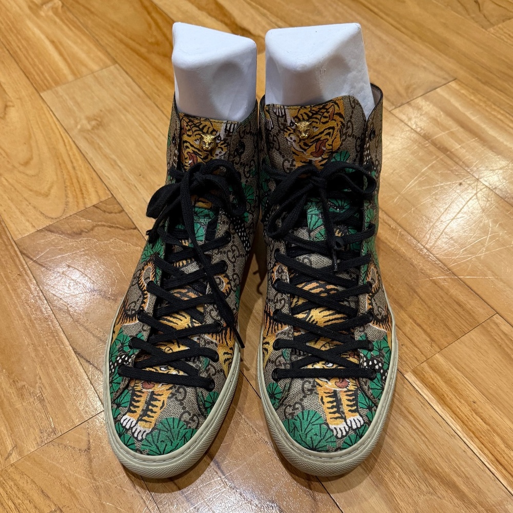 GUCCI -  Supreme Tiger Canvas High Top Sneakers - Sz 9 G 451212 Pre-owned
